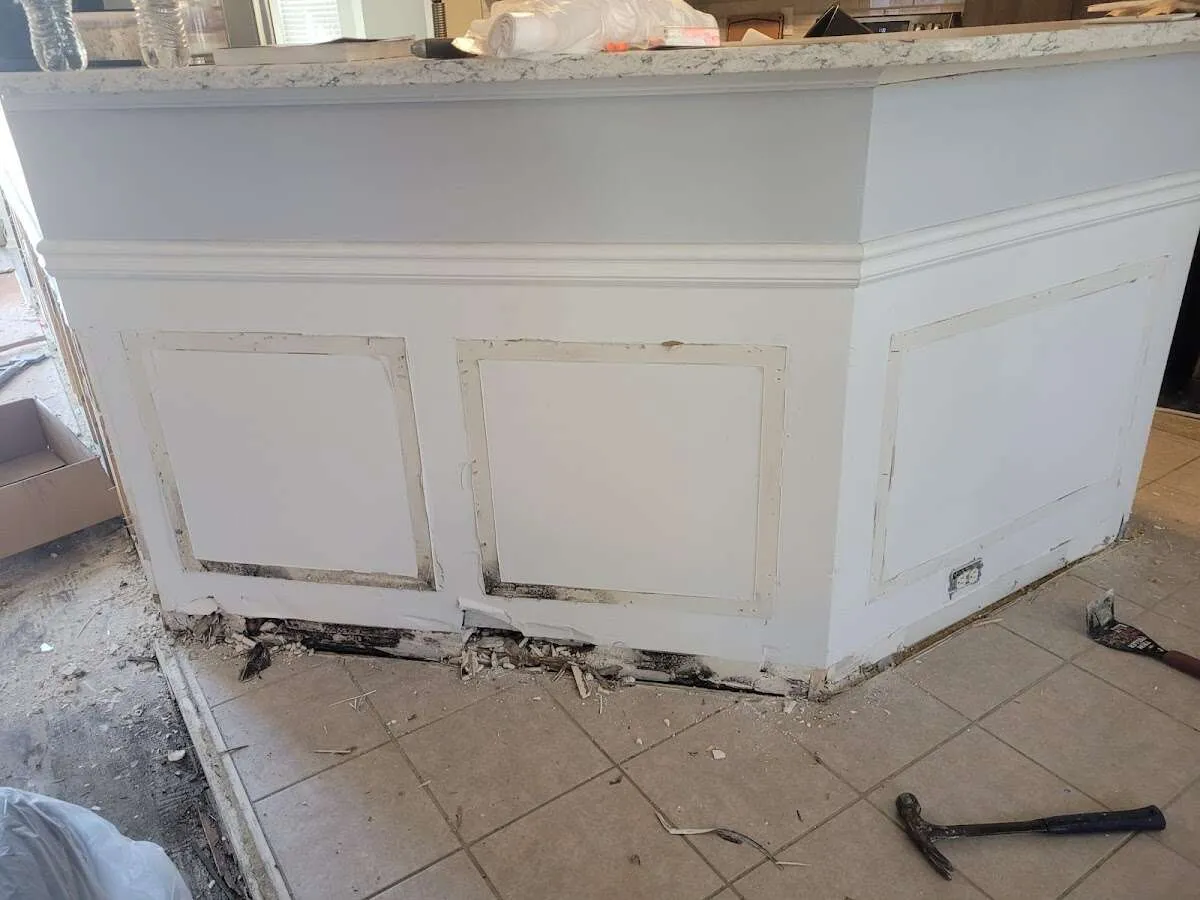 Water damage and mold on kitchen during Sewage Cleanup & Sanitation in San Buenaventura (Ventura)